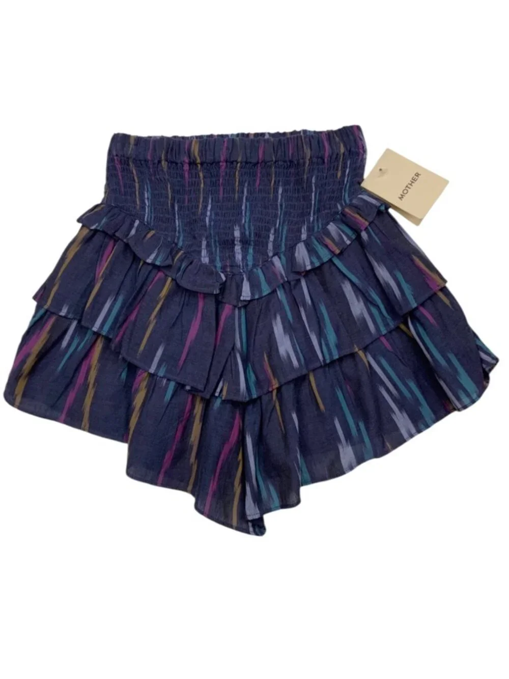 MOTHER The Ruffled Up Skirt XS Blue Mini Tiered Western Artist In Residence NEW
